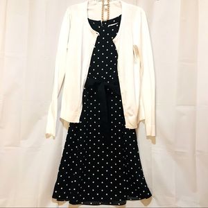 Studio I Polka Dot Dress With Cardigan And Pearls